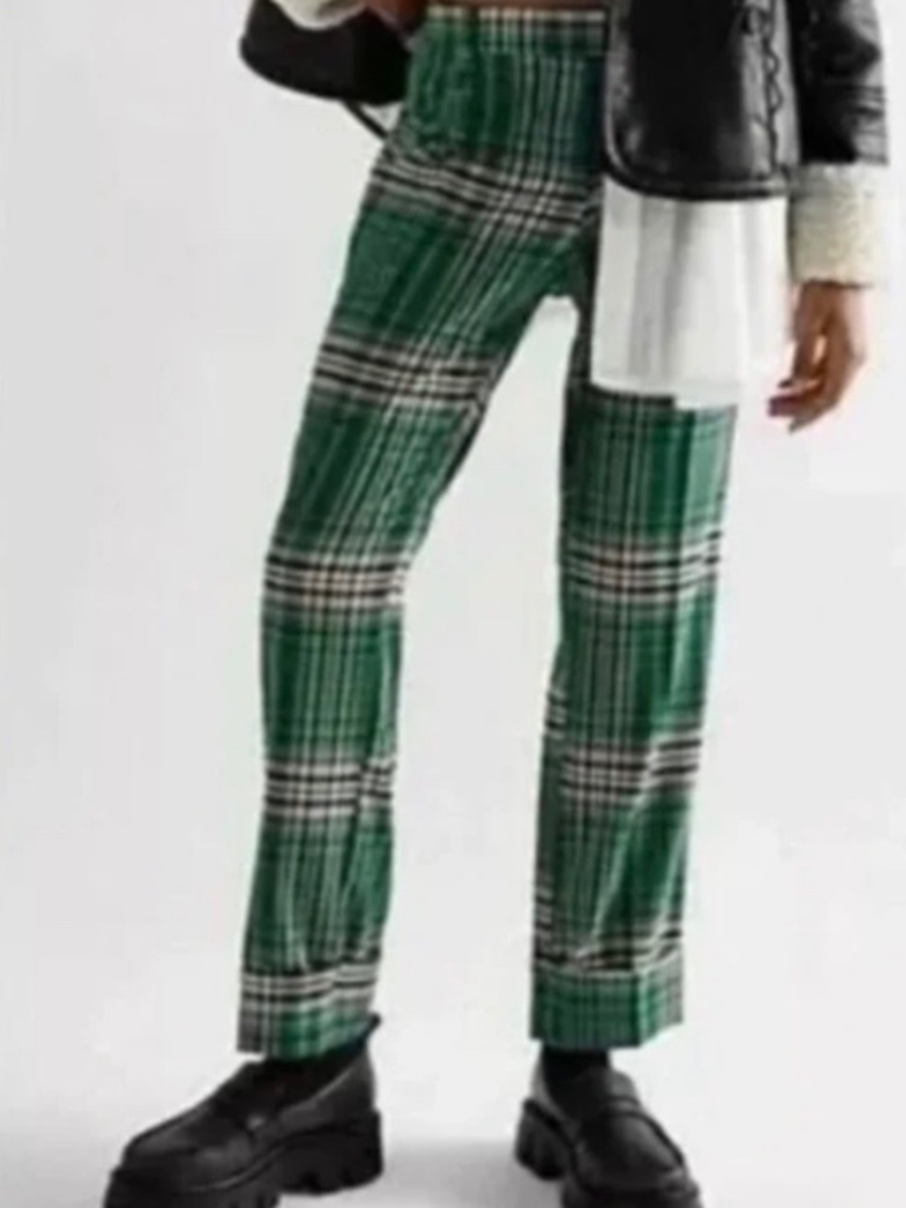 Free People Green Plaid Cuffed Pants Size 2